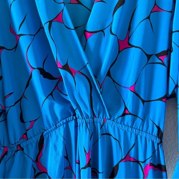 On The Rocks Vtg Dress Fit Sz Medium Blue Pink  3/4 Sleeves Cross Front Chest - Picture 4 of 12
